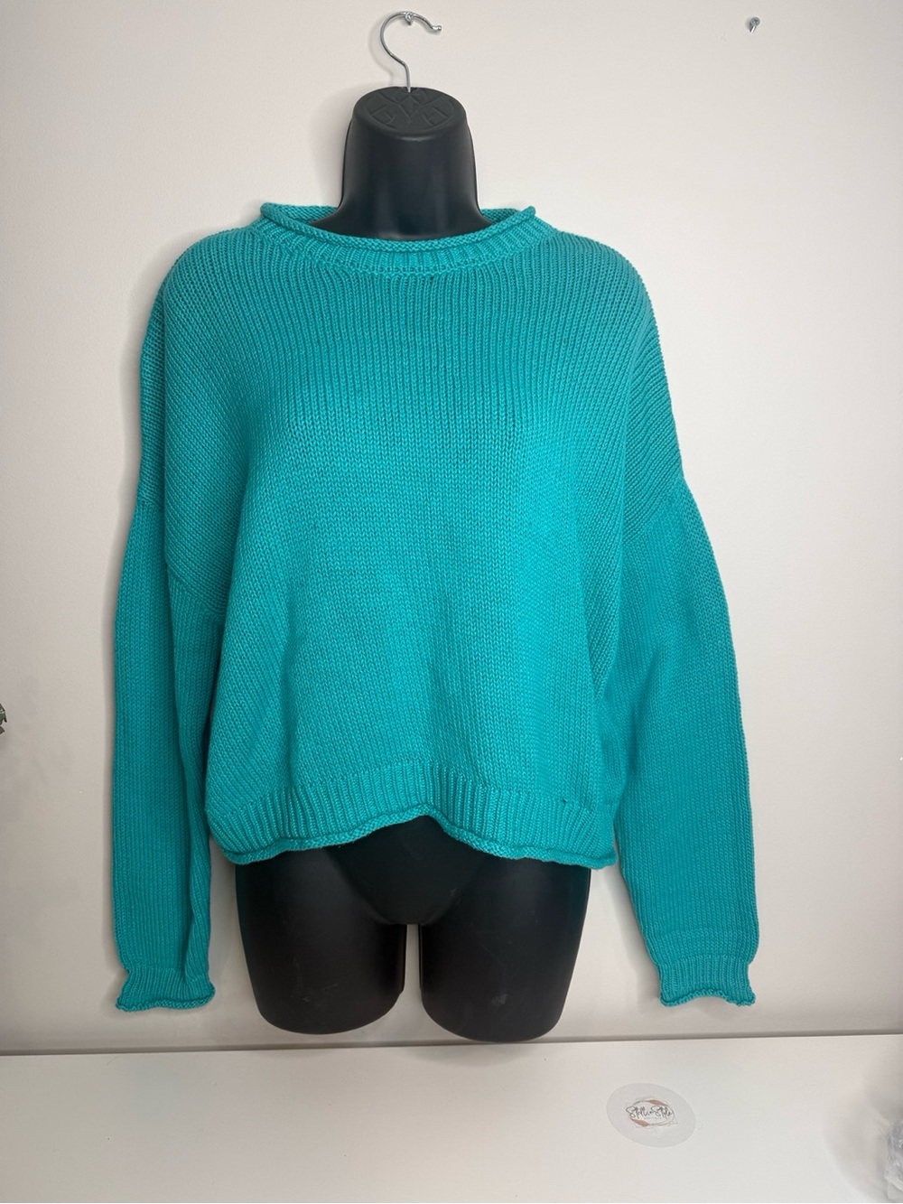 NWT Zenana 100% Cotton Oversized Knit Sweater Turquoise Size Small